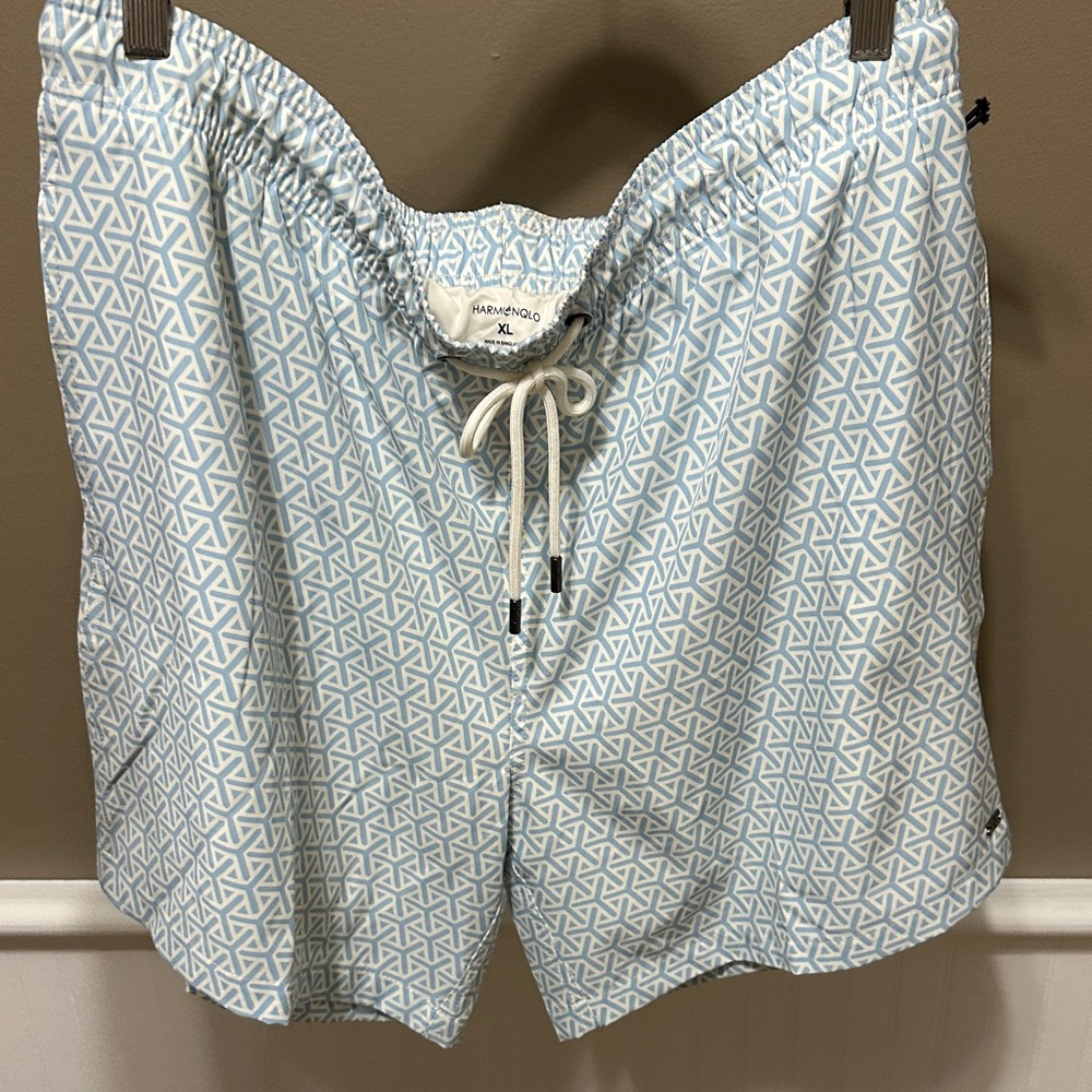 Mango Geometric Light Blue Swim Trunks